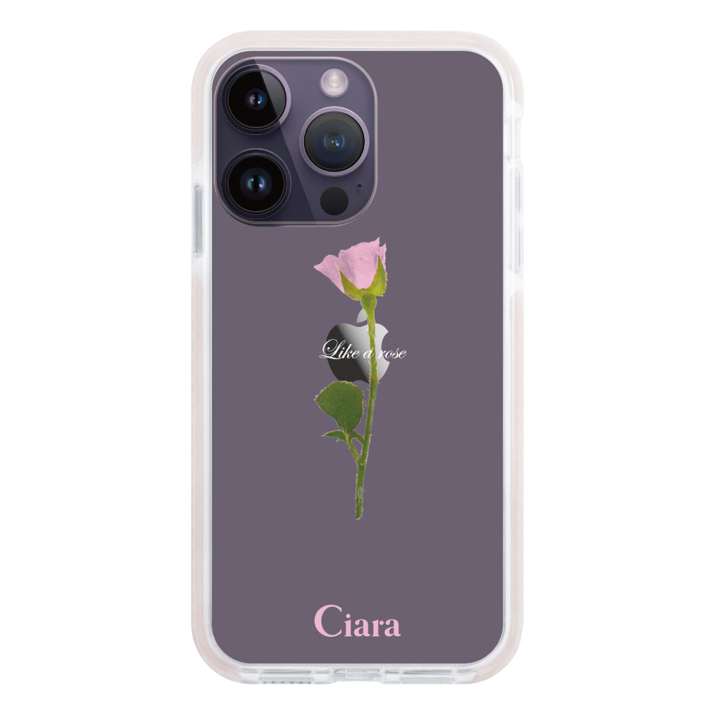 iPhone14ProMax クッションバンパー 耐衝撃クリアケース ウォーターローズ ピンク