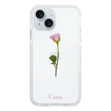 iPhone15Plus クッションバンパー 耐衝撃クリアケース ウォーターローズ ピンク
