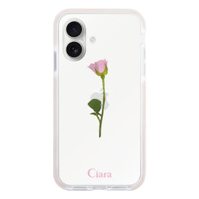 iPhone16 クッションバンパー 耐衝撃クリアケース ウォーターローズ ピンク