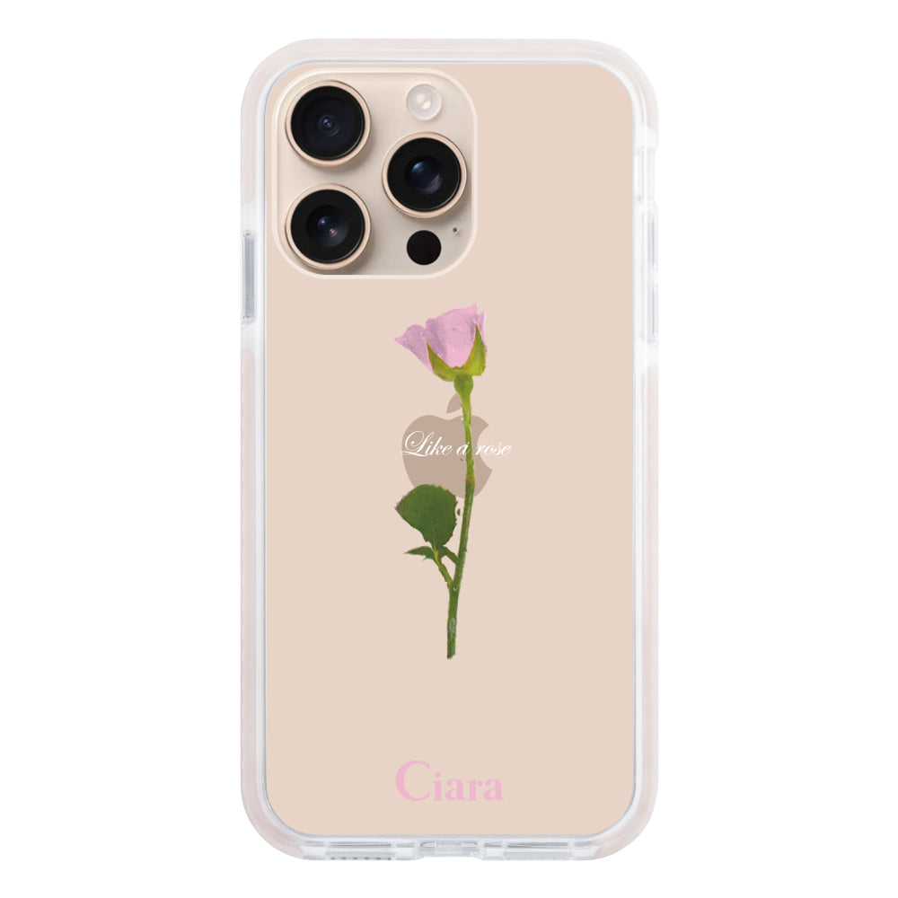 iPhone16Pro クッションバンパー 耐衝撃クリアケース ウォーターローズ ピンク