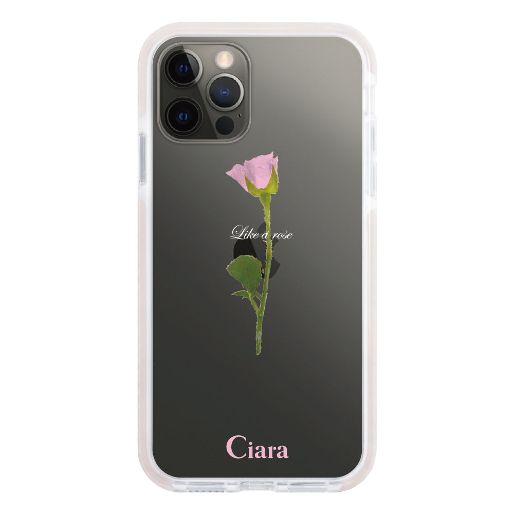 iPhoneX/XS クッションバンパー 耐衝撃クリアケース ウォーターローズ ピンク