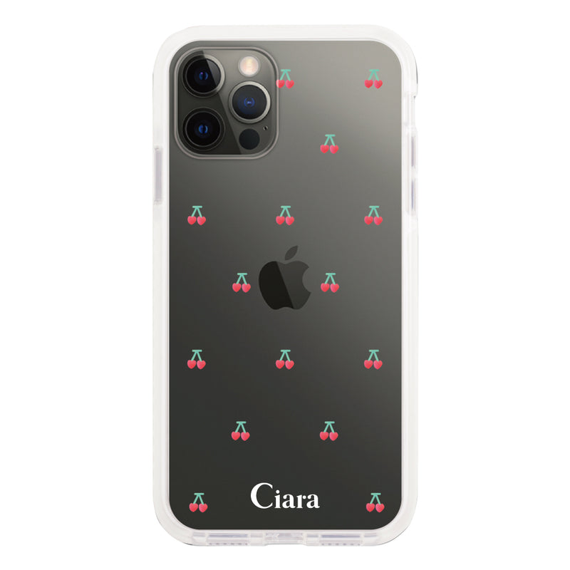 iPhoneケース クッションバンパー 耐衝撃クリアケース タイニーチェリー