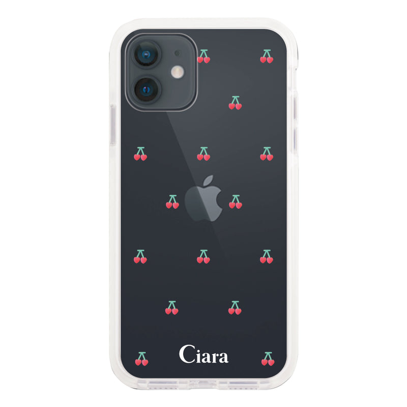 iPhoneケース クッションバンパー 耐衝撃クリアケース タイニーチェリー
