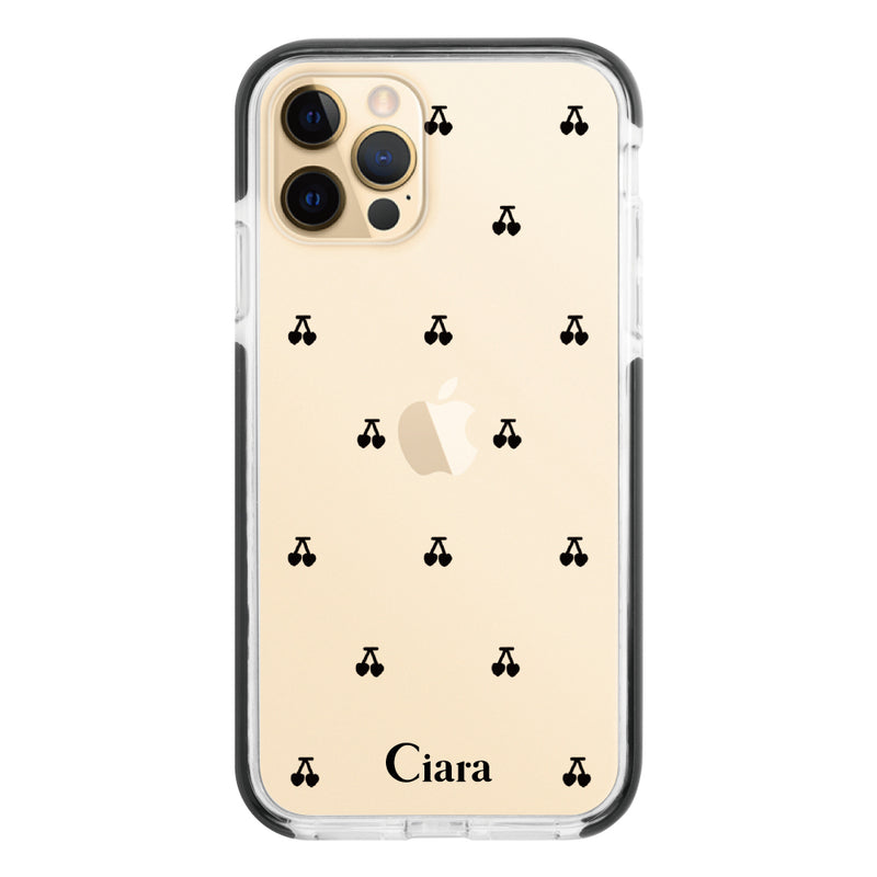 iPhoneケース クッションバンパー 耐衝撃クリアケース タイニーチェリー