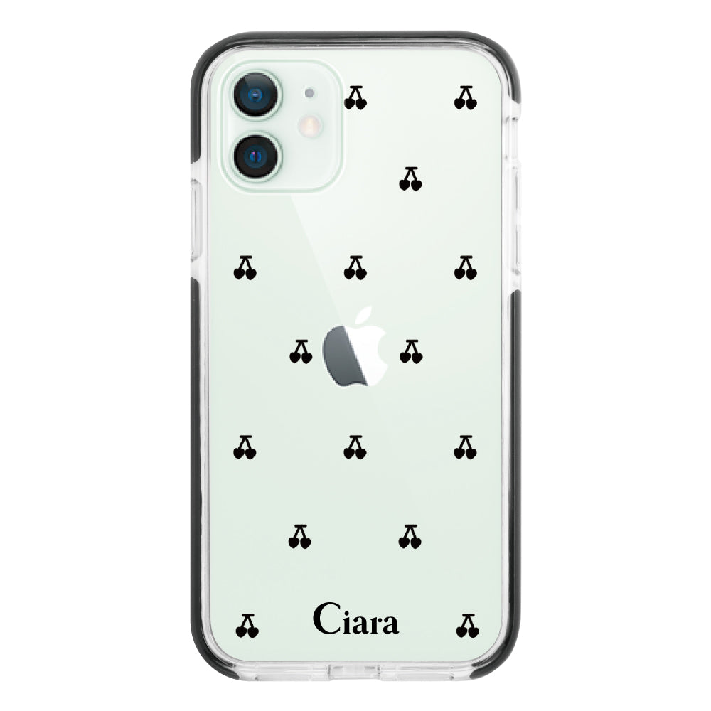 iPhone12mini クッションバンパー 耐衝撃クリアケース タイニーチェリー ブラック