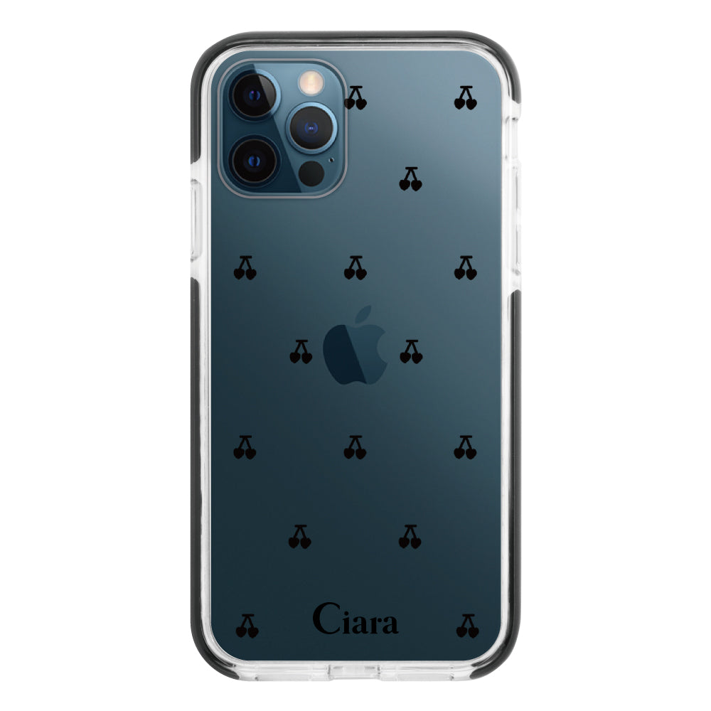 iPhone12ProMax クッションバンパー 耐衝撃クリアケース タイニーチェリー ブラック