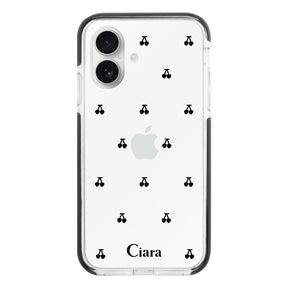 iPhone16 クッションバンパー 耐衝撃クリアケース タイニーチェリー ブラック
