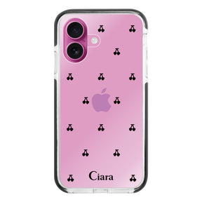 iPhone16Plus クッションバンパー 耐衝撃クリアケース タイニーチェリー ブラック