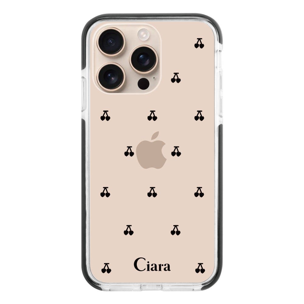 iPhone16Pro クッションバンパー 耐衝撃クリアケース タイニーチェリー ブラック