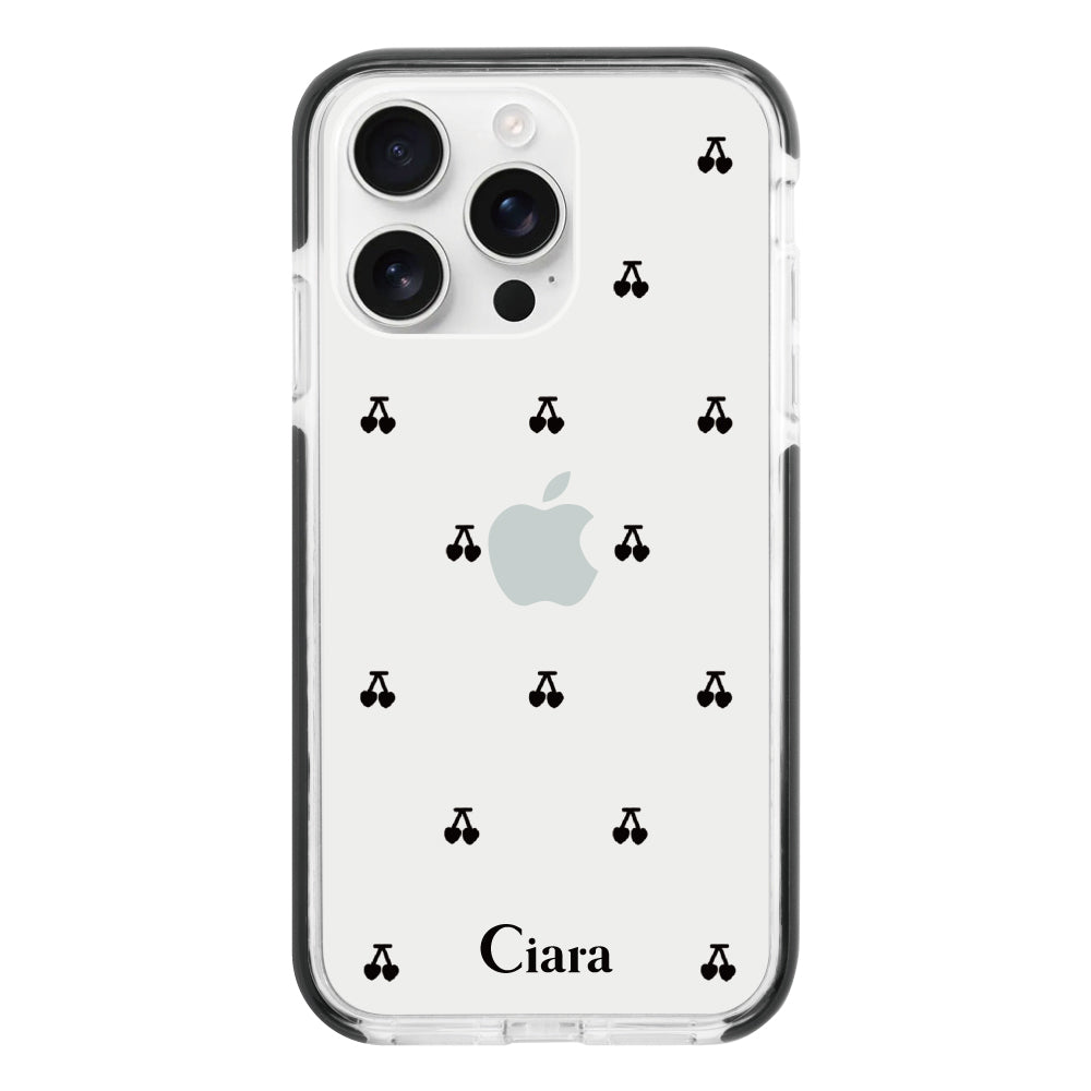 iPhone16ProMax クッションバンパー 耐衝撃クリアケース タイニーチェリー ブラック