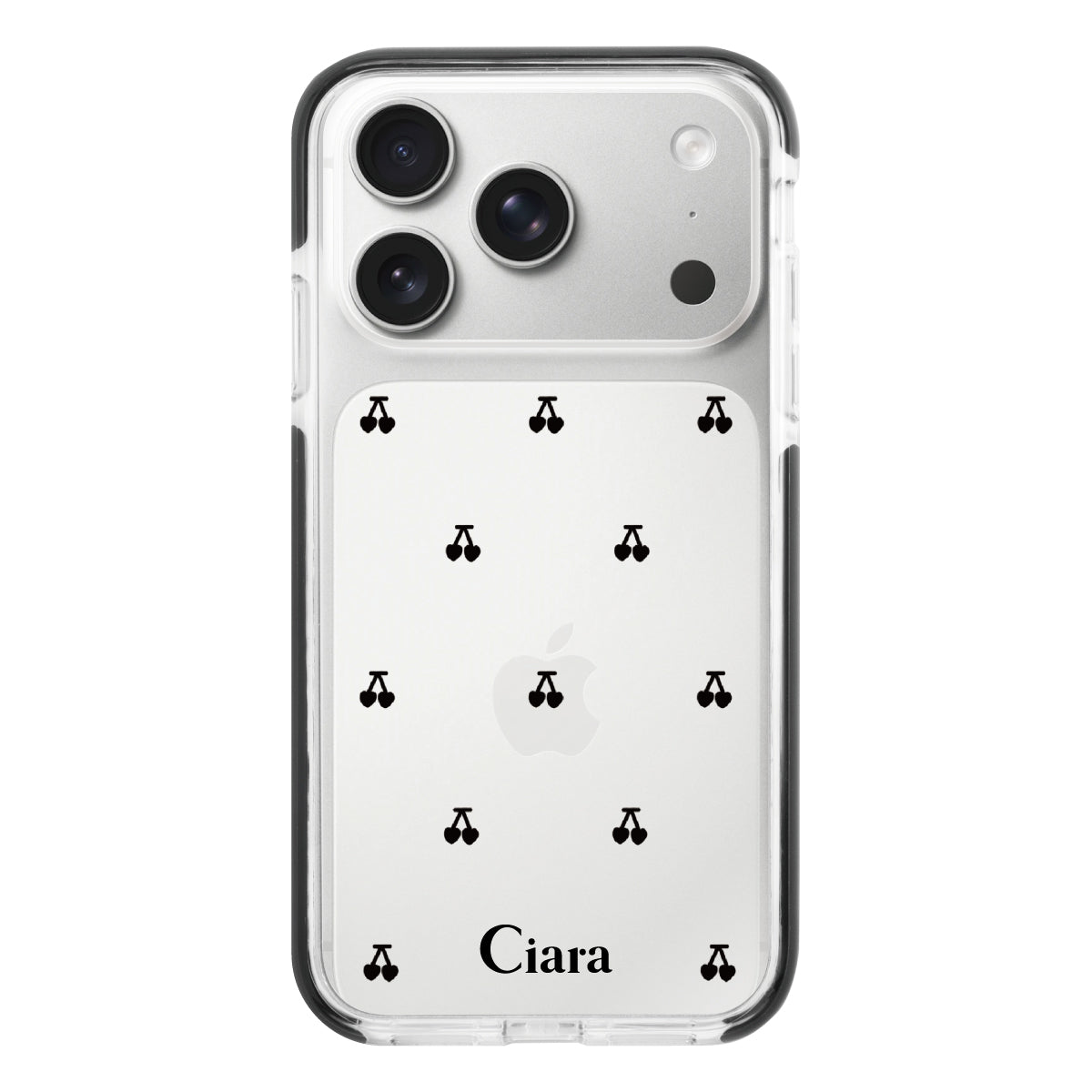iPhone17Pro クッションバンパー 耐衝撃クリアケース タイニーチェリー ブラック