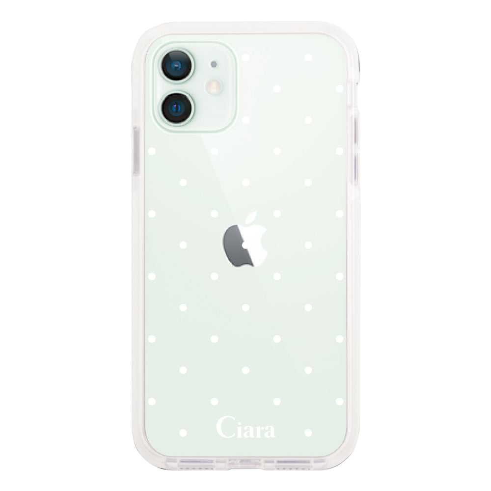 iPhone12mini クッションバンパー 耐衝撃クリアケース スウィートドット ホワイト
