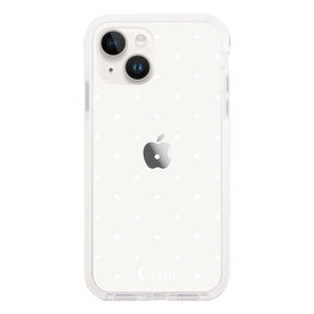 iPhone14 クッションバンパー 耐衝撃クリアケース スウィートドット ホワイト