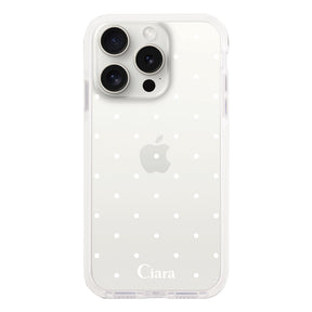 iPhone15ProMax クッションバンパー 耐衝撃クリアケース スウィートドット ホワイト