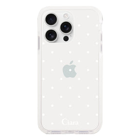 iPhone16ProMax クッションバンパー 耐衝撃クリアケース スウィートドット ホワイト