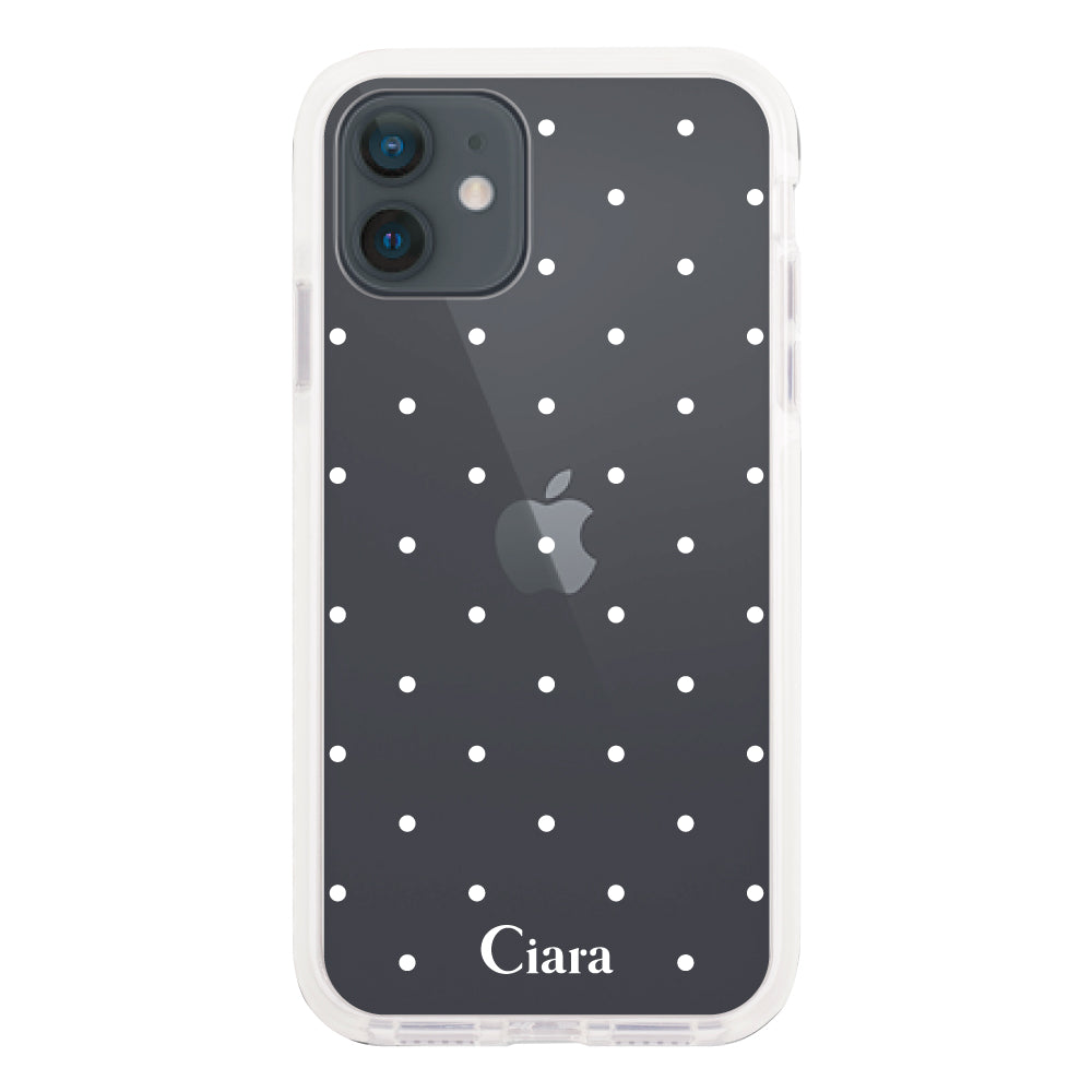 iPhoneXR クッションバンパー 耐衝撃クリアケース スウィートドット ホワイト