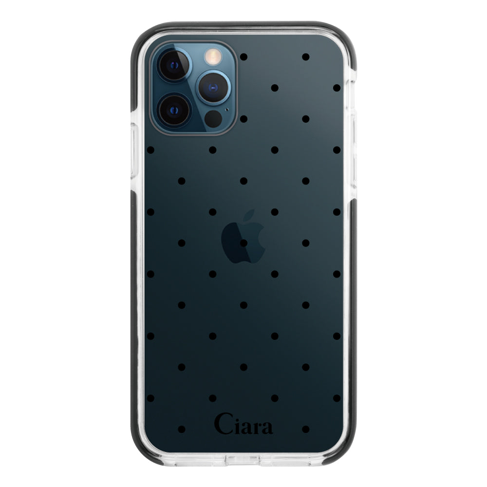 iPhone12ProMax クッションバンパー 耐衝撃クリアケース スウィートドット ブラック