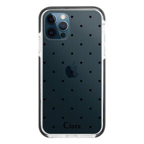 iPhone12ProMax クッションバンパー 耐衝撃クリアケース スウィートドット ブラック