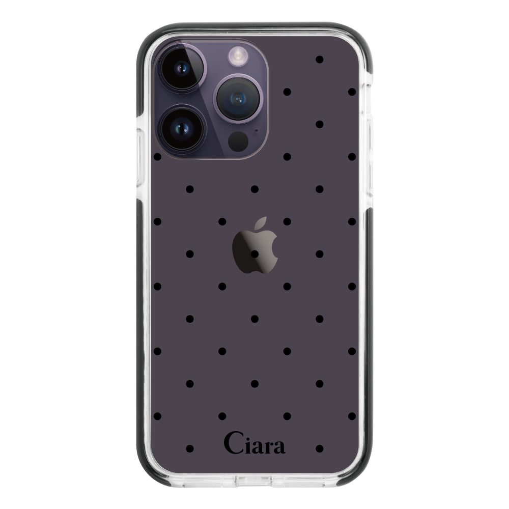 iPhone14ProMax クッションバンパー 耐衝撃クリアケース スウィートドット ブラック