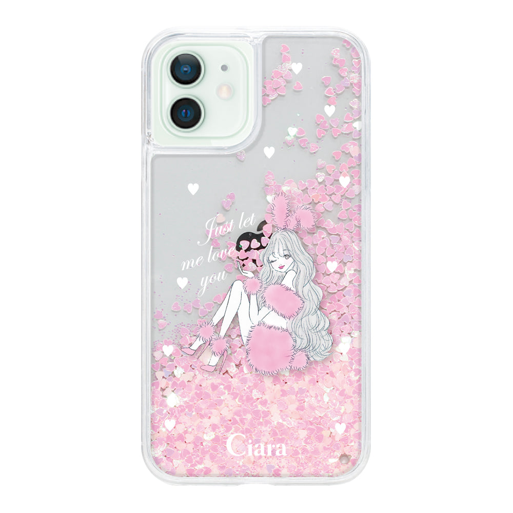 iPhone12mini グリッター オイルクリアケース ピンクバニー ピンク