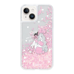 iPhone14 グリッター オイルクリアケース ピンクバニー ピンク