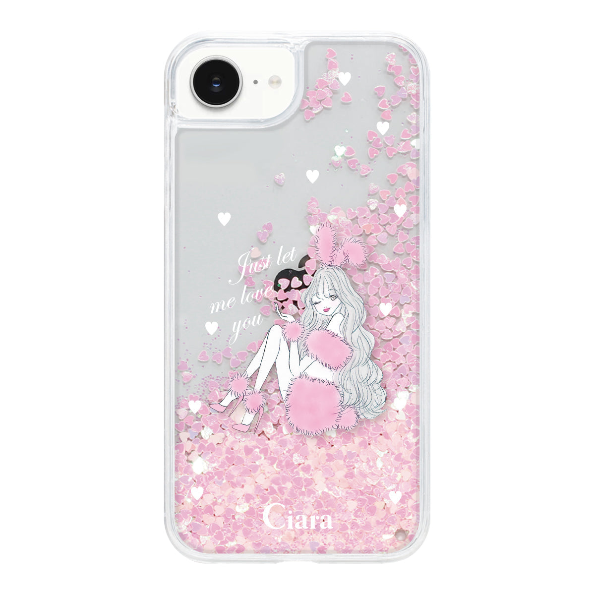 iPhone16e グリッター オイルクリアケース ピンクバニー ピンク