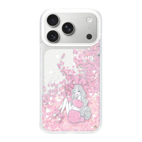 iPhone17Pro グリッター オイルクリアケース ピンクバニー ピンク