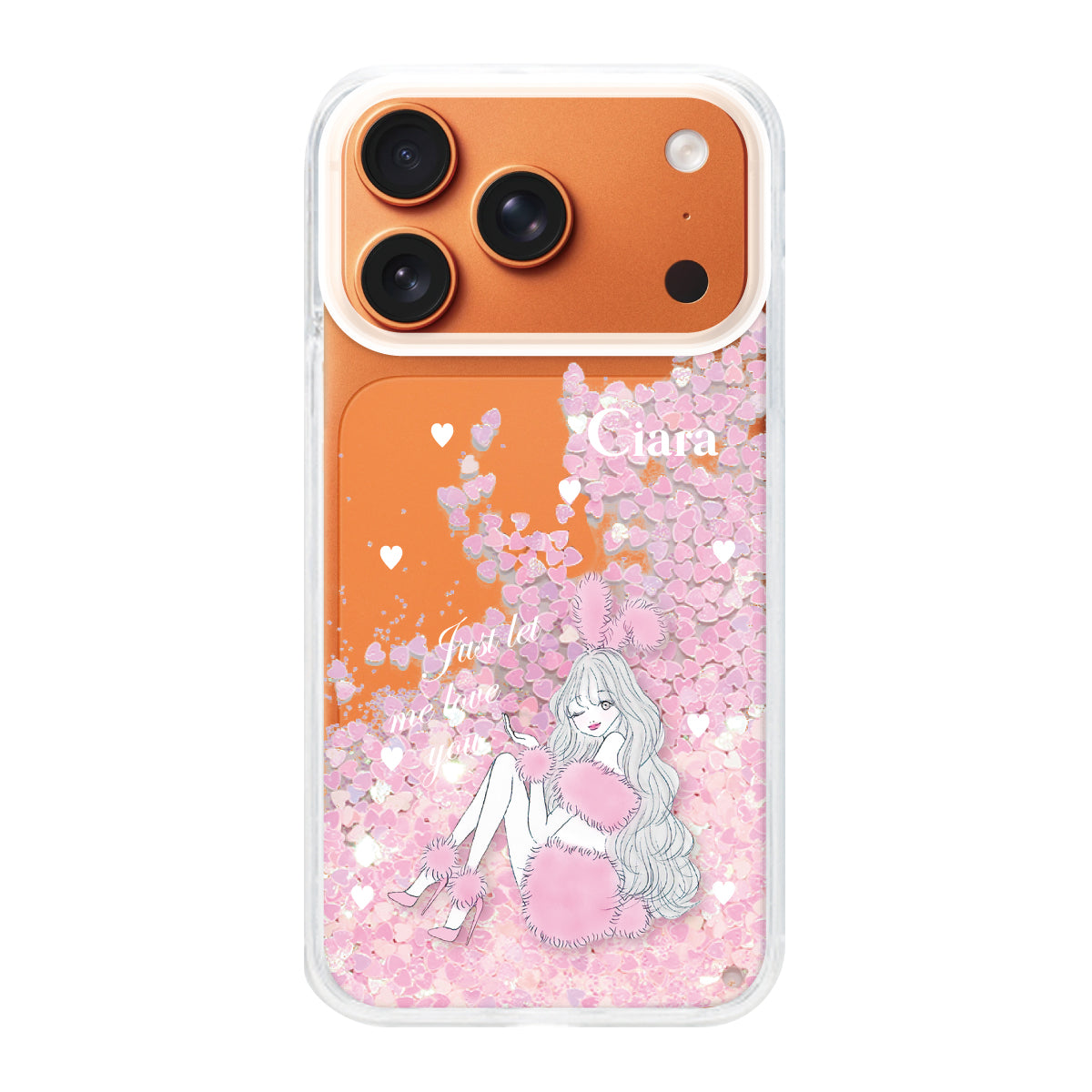 iPhone17ProMax グリッター オイルクリアケース ピンクバニー ピンク