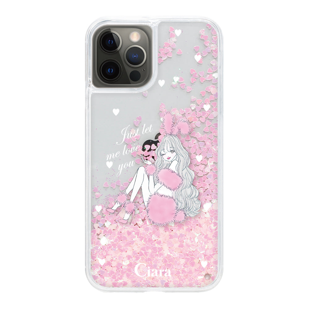 iPhoneX/XS グリッター オイルクリアケース ピンクバニー ピンク