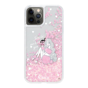 iPhoneX/XS グリッター オイルクリアケース ピンクバニー ピンク