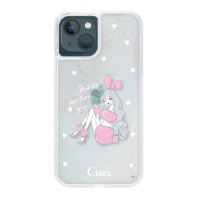 iPhone13mini グリッター オイルクリアケース ピンクバニー ホワイト