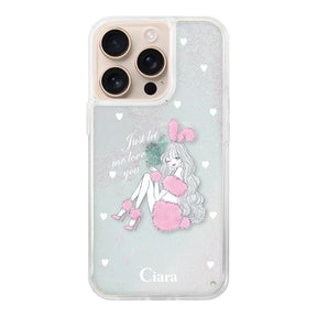 iPhone16Pro グリッター オイルクリアケース ピンクバニー ホワイト
