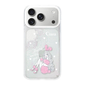iPhone17Pro グリッター オイルクリアケース ピンクバニー ホワイト