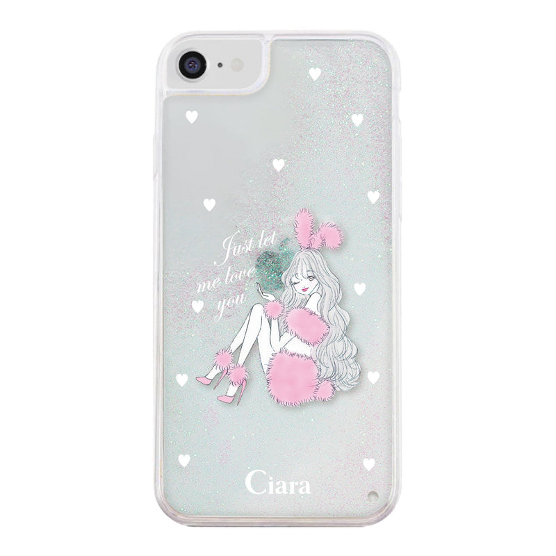 iPhoneケース グリッター オイルクリアケース ピンクバニー