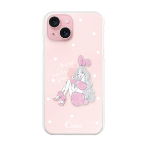 iPhone15 ハイブリッド クリアケース ピンクバニー クリア
