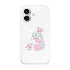 iPhone16 ハイブリッド クリアケース ピンクバニー クリア