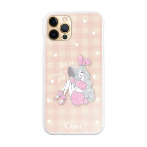 iPhone11ProMax ハイブリッド クリアケース ピンクバニー ピンクチェック