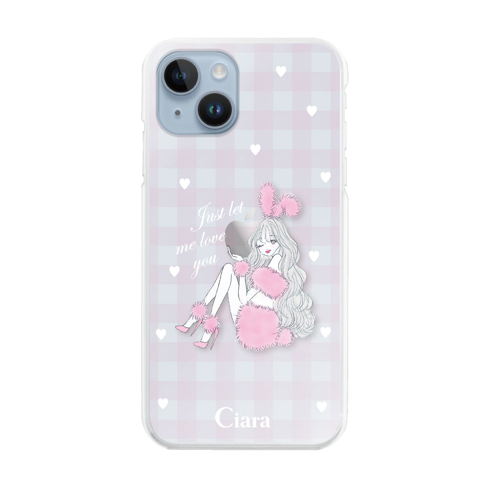 iPhone14Plus ハイブリッド クリアケース ピンクバニー ピンクチェック
