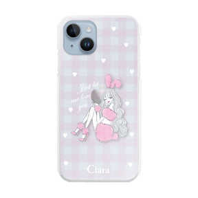 iPhone14Plus ハイブリッド クリアケース ピンクバニー ピンクチェック