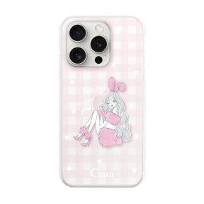 iPhone15ProMax ハイブリッド クリアケース ピンクバニー ピンクチェック