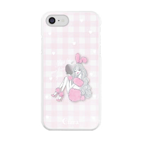 iPhone7/8 ハイブリッド クリアケース ピンクバニー ピンクチェック