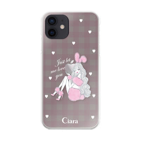 iPhoneXR ハイブリッド クリアケース ピンクバニー ピンクチェック