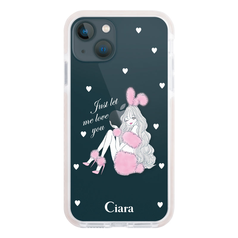 iPhoneケース クッションバンパー 耐衝撃クリアケース ピンクバニー