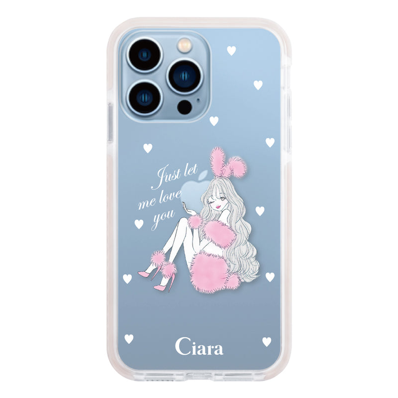 iPhoneケース クッションバンパー 耐衝撃クリアケース ピンクバニー