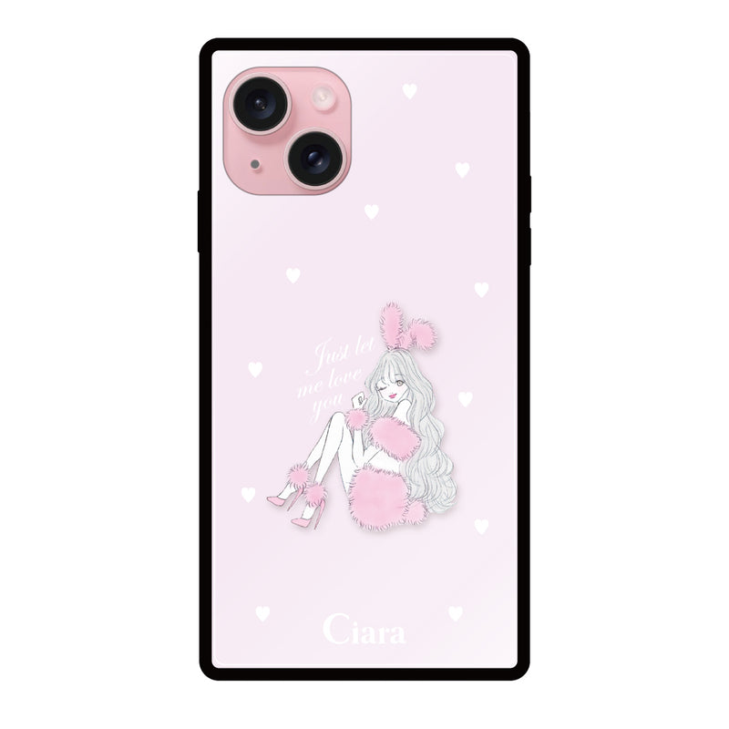 iPhoneケース スクエア 強化ガラスケース ピンクバニー