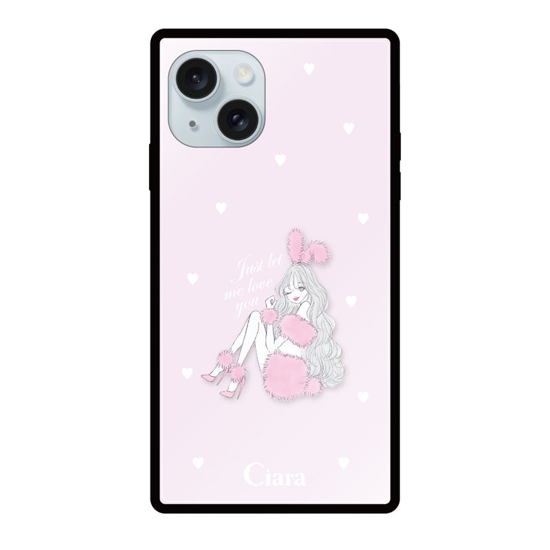 iPhoneケース スクエア 強化ガラスケース ピンクバニー