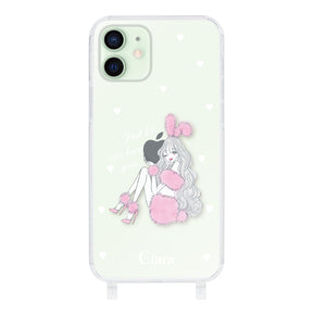 iPhone12mini ストラップクリアケース ピンクバニー クリア