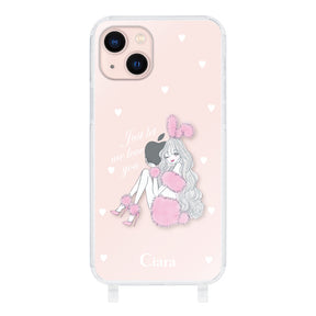 iPhone13 ストラップクリアケース ピンクバニー クリア