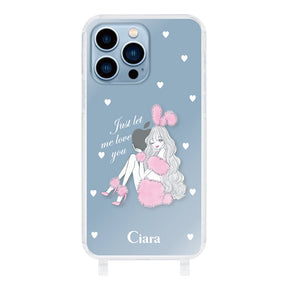 iPhone13ProMax ストラップクリアケース ピンクバニー クリア