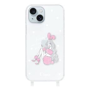 iPhone15Plus ストラップクリアケース ピンクバニー クリア